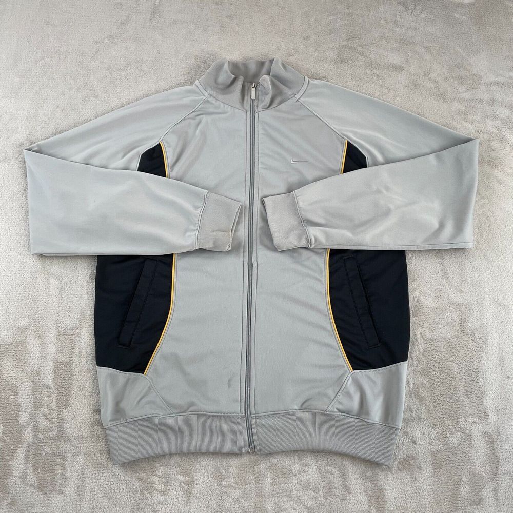 Nike Track Jacket Men Medium Grey Black ColorBlock Full‎ Zip Swoosh Logo Vintage